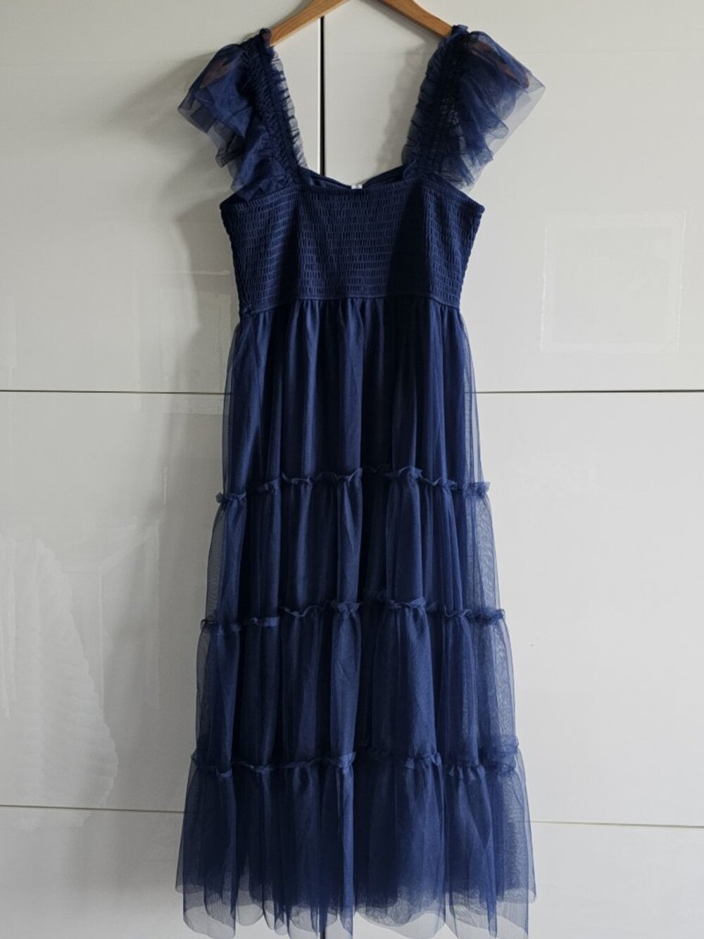 New Pretty Garden Cobalt Blue Smocked Tulle Dress with Pockets - Picture 9 of 11